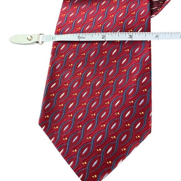 Jos A Bank Red Blue Mens 100% Silk Geometric Italy Mens Neck Tie 58" x 3.75" - Picture 8 of 16